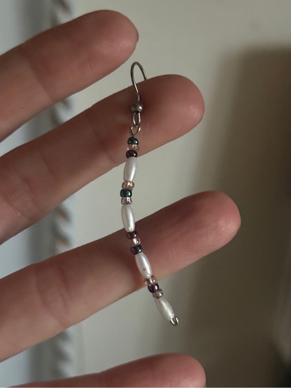 Vintage Handmade White Pearl Beaded Dangle Earring 1 qty